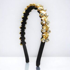 Gold Rhinestone Statement Headband | Velvet Lined
